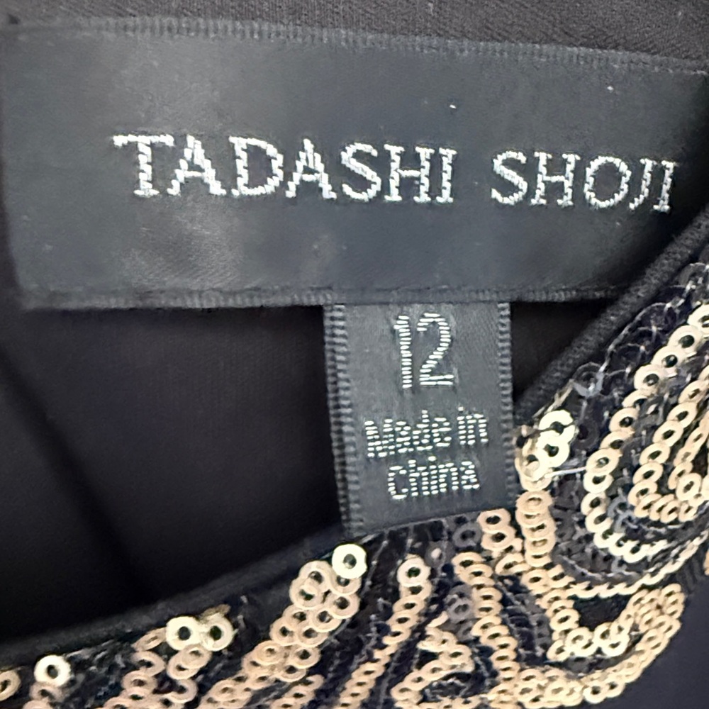 Tadashi Shoji Black Midi Dress with Gold Embroidery - Picture 3 of 4